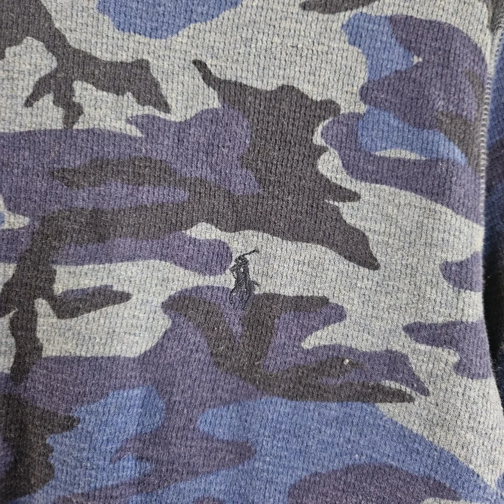 Polo Ralph Lauren Shirt Size‎ Medium Blue Camo Waffle Thermal Long Sleeve Layer